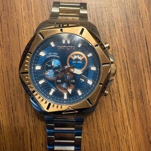 Invicta Gold and Silver Watch with Blue Dial
